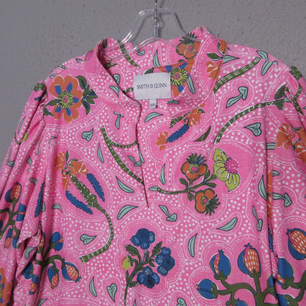 Smith & Quinn Top XXL Pink Paisley Floral Puff Sleeve Cottage Core Preppy Boho
